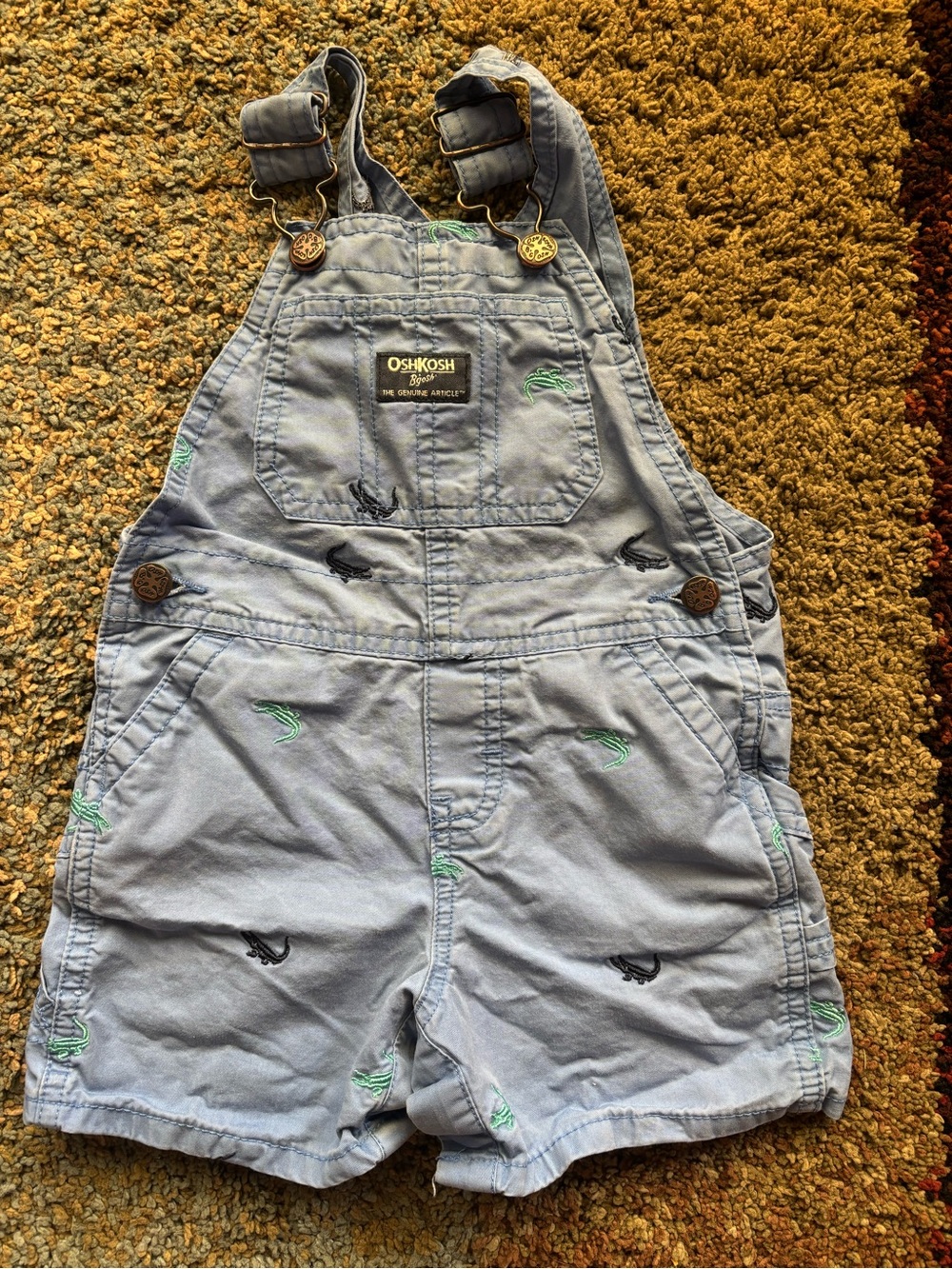 OshKosh B'gosh Blue overalls crocodile pattern bib pocket 12-18 Months